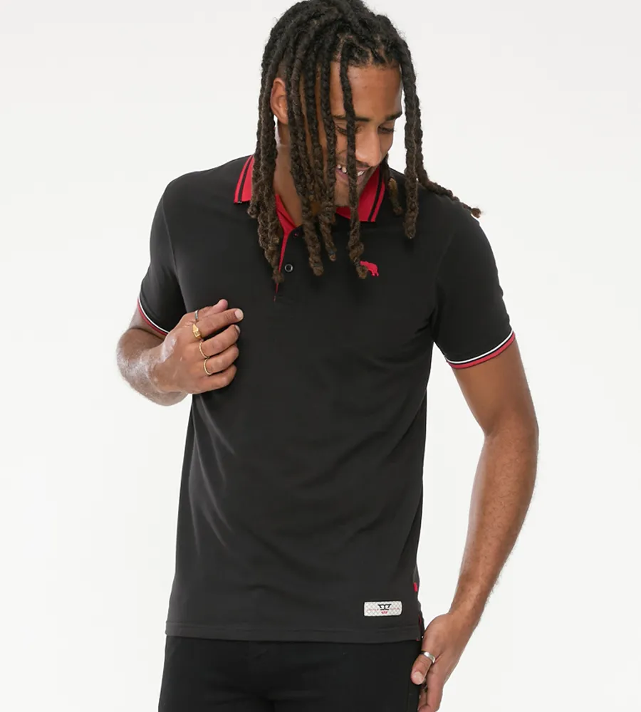 Black Pique Polo Shirt With Cuff and Collar Tipping Detail (CHESTER)